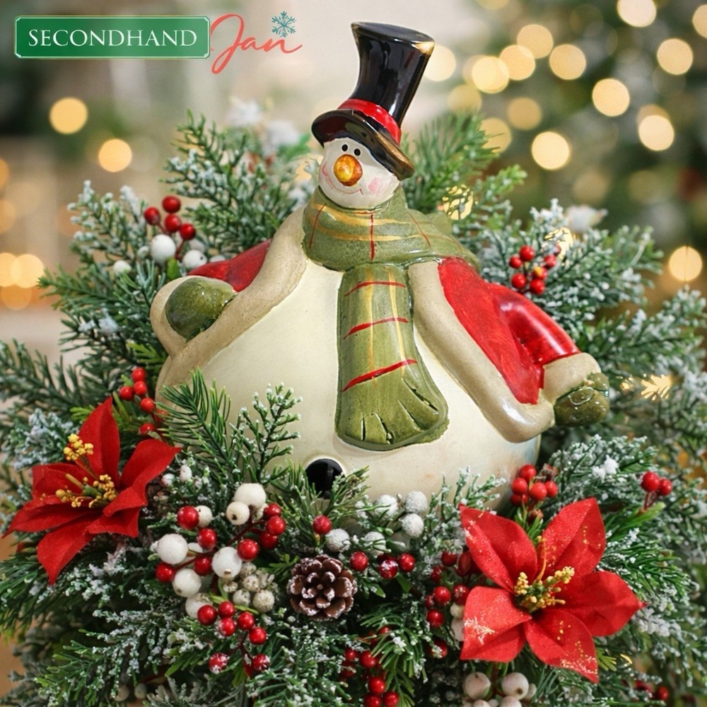 VTG Hand-Painted Ceramic Snowman Floral Arrangement Insert / Centerpiece Figure